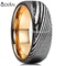8mm Mens Damascus Steel Wedding Ring Gold Plated Innerface