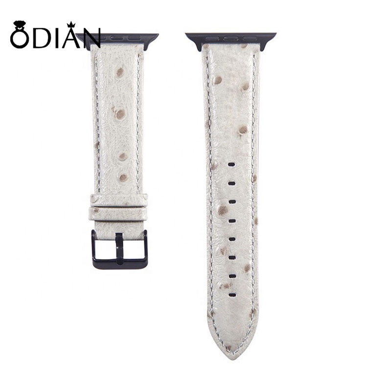 Real leather ostrich-patterned watch strap made entirely by hand with apple connector