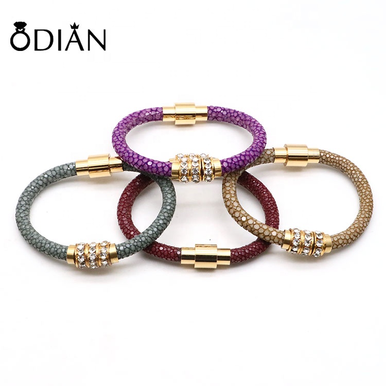 Popular PVD Plating Metal Accessories Handmade Real Stingray Leather Bracelets