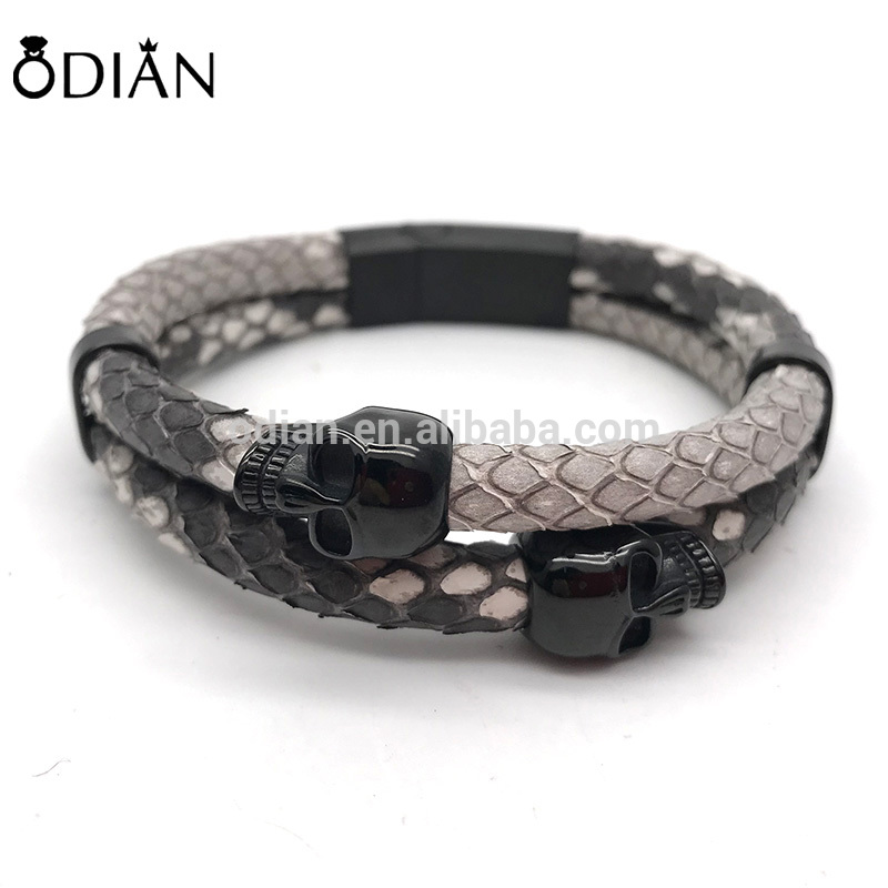Custom Logo fashion twins skull beads leather bracelet