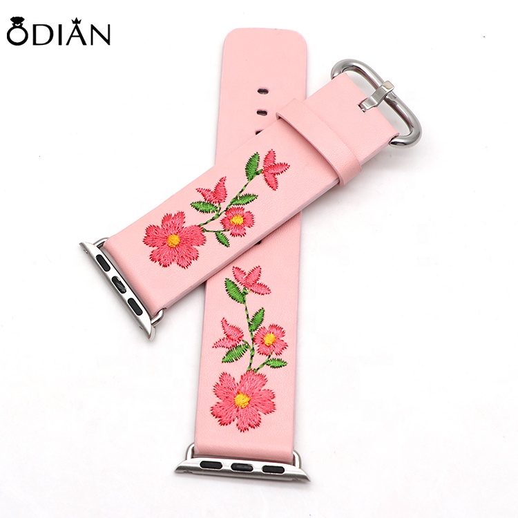 Odian Jewelry Luxury Replacement Embroidered genuine cowhide Leather Watch Strap Bands for high end quality market