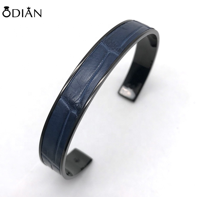 odian jewelry 316 stainless steel bracelet bangle inlaid zircon stone and genuine crocodile leather bracelet