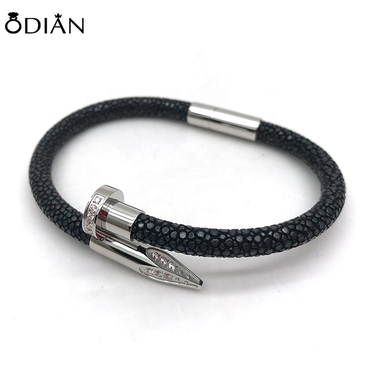 Odian Jewelry Wholesale custom black genuine braided cuff Mens leather bracelet