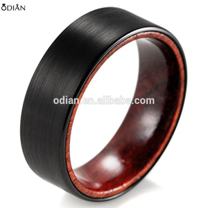 Men's 8mm Brushed Black Tungsten Ring with Wood Inner