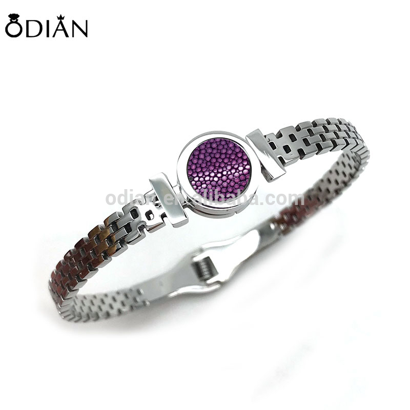 316 stainless steel custting bangles inlaid genuine stingray leather bangle