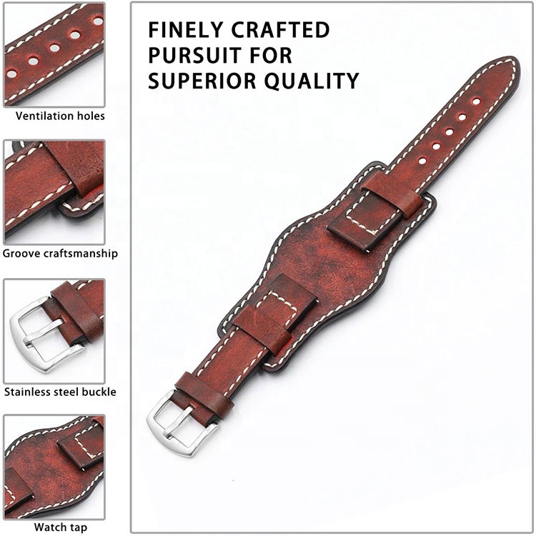 Genuine Crazy Horse Leather Watch Strap double-sided Watch Band Protect the wrist strap