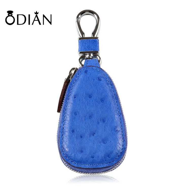 Extravagant Grass Green Ostrich Leather Key Cover With Custom Car Logo Unique Colorful Lady Car Key Chain/Cover/Holder/Case